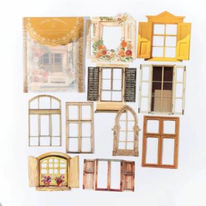 10 autocollants pour scrapbooking jaunes fenêtres vintage
