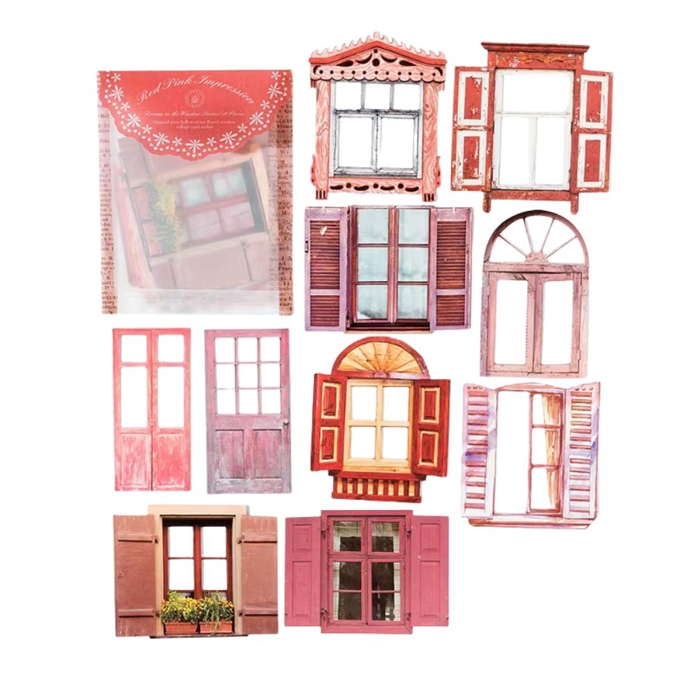 10 autocollants pour scrapbooking fenêtres romantiques roses