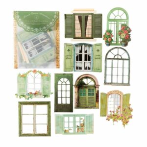 10 autocollants pour scrapbooking fenêtres vertes champêtres
