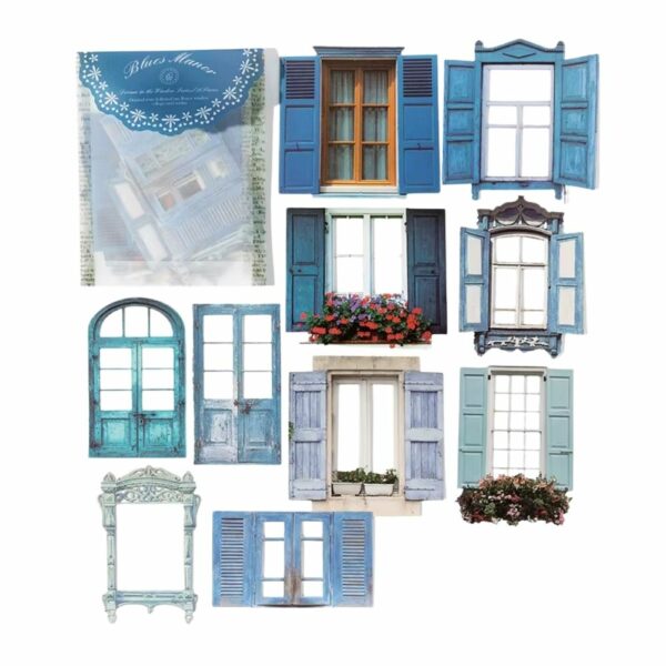 10 autocollants pour scrapbooking fenêtres bleues vintage