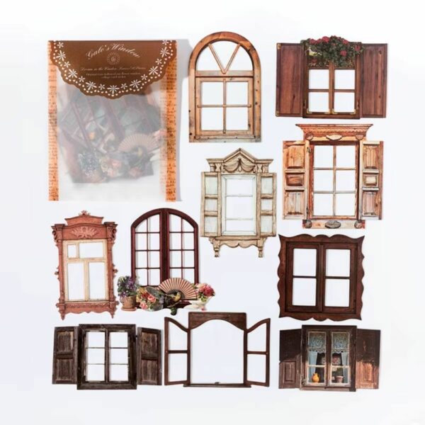 10 autocollants pour scrapbooking fenêtres bois ancien