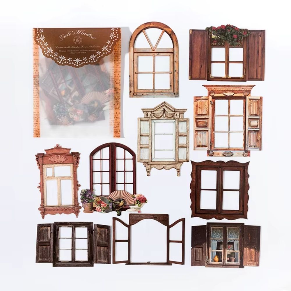 10 autocollants pour scrapbooking fenêtres bois ancien